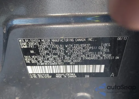 2013 Toyota Rav4 Xle z USA, uszkodzony, nr VIN 2T3RFREV3DW061603